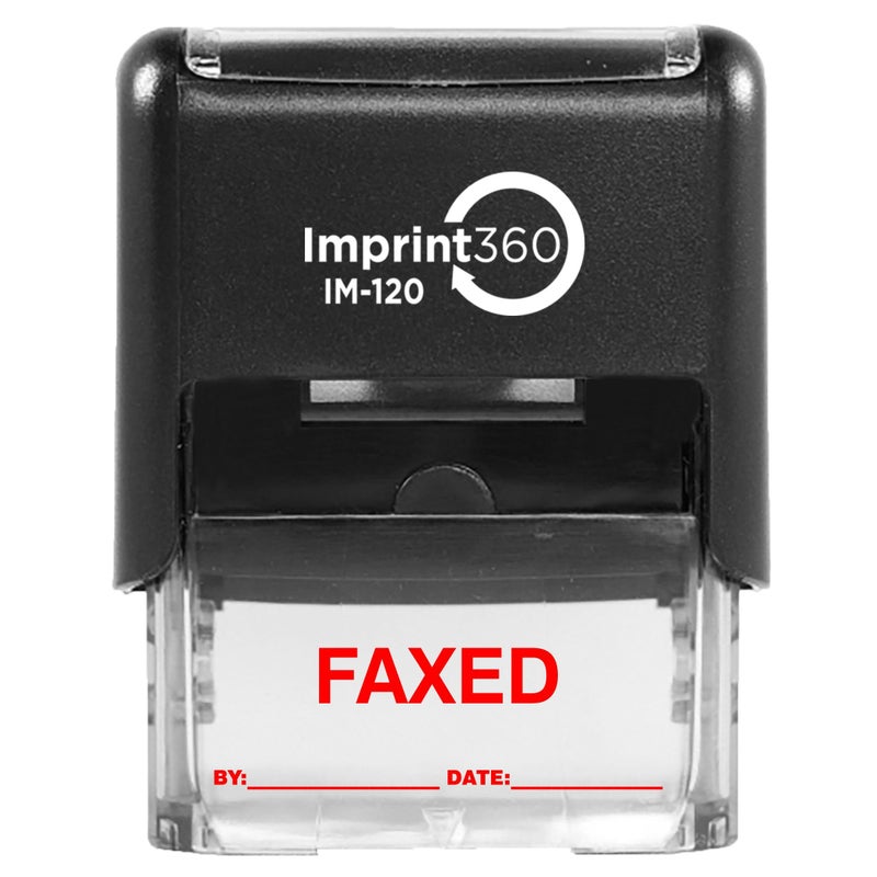 Supply360 AS-IMP1107R - FAXED Stamp with by: & Date:, Red Ink, Heavy Duty Commerical Self-Inking Rubber Stamp, 9/16 "" x 1-1/2 "" Impression - Image 1